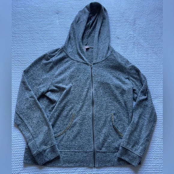 Juicy Couture Gray Full Zip Hoodie Sweatshirt With Diamond Pockets Retro Y2K - Picture 1 of 11